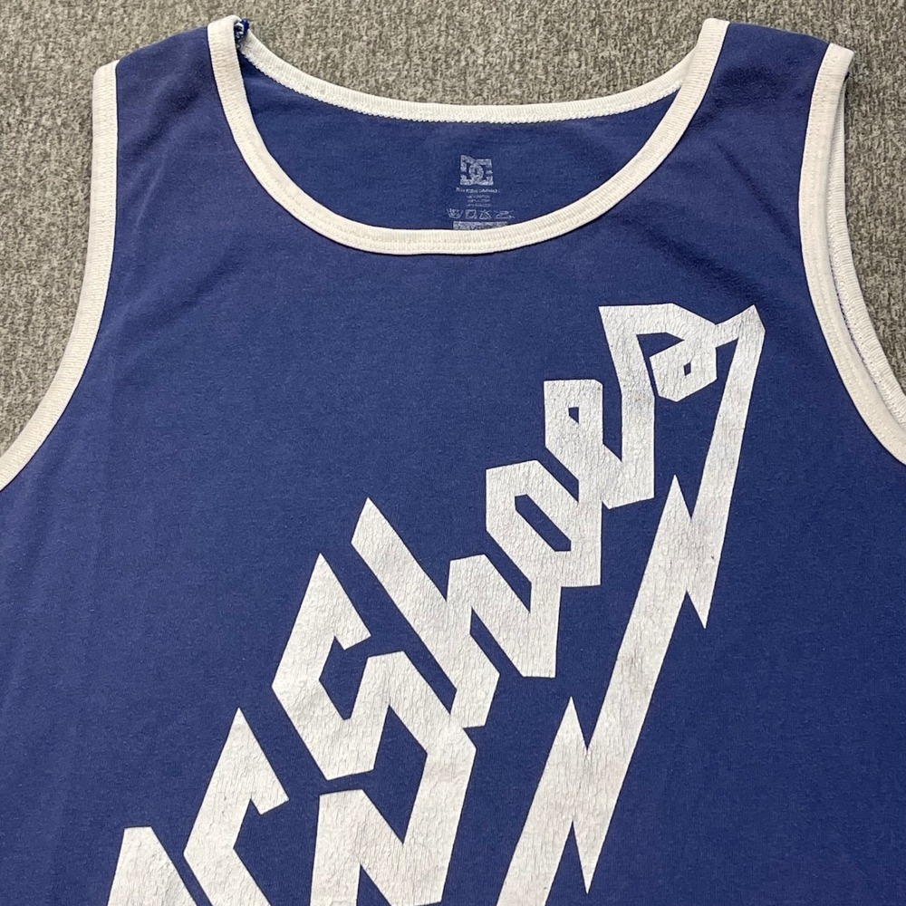 Vtg DC Shoes Mens Ringer Tank Top Blue White Logo Graphic Skate Shirt Large 0042